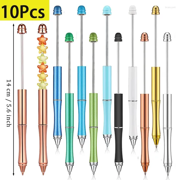 10 unidades de canetas esferográficas com miçangas para escrita, caneta esferográfica de tinta aldult de metal com contas