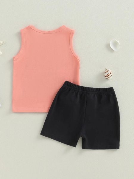 Kleidung Sets 0-3 Jahre Kleine Kinder Jungen Kleidung Set Ärmellose Brief Drucken Tank Tops Und Kordelzug Shorts 2023 sommer Kinder S