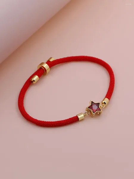 Link Armbänder 2023 Luxus Glück Zirkon CZ Goldene Herz Stern Charm Bead Armband Für Frauen Rote Seil Freundschaft Einstellbare Schmuck sommer