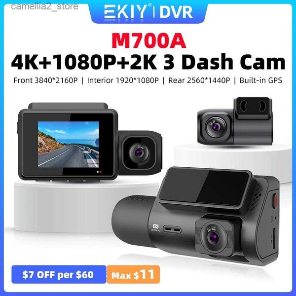 Car DVRs EKIY M700A 3 Camera Lens Car DVR 3-Channel Dash Cam 4K 1080P 2K Dash Camera GPS WiFi Dashcam Video Recorder 24H Parking Monitor Q231115