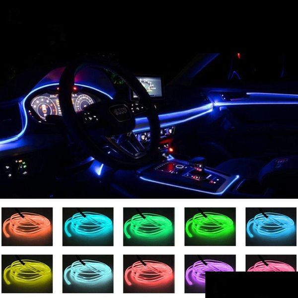 Otras luces del coche Tiras LED Interior Ambient Strip RGB Fibra óptica Atmósfera Neón Kit de iluminación con aplicación Control remoto Decorativo Lam Dhrvm