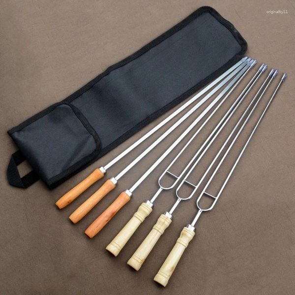 Araçlar 6pcs/set barbekü alet kavurma çatalları çanta kampı ile köpek teleskop çubukları şişe barbekü paslanmaz çelik çubuk