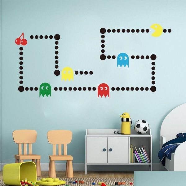 Наклейки на стену с рисунком Pacman, игровая наклейка, детская комната, детская комната, Xbox Space Invaders, наклейка для спальни, виниловый декор 210308, Прямая доставка Dho8O