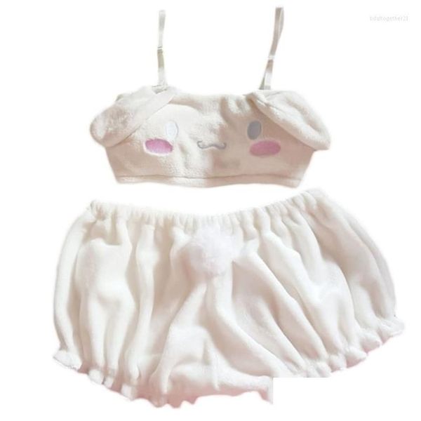 Indumenti da notte da donna Indumenti da notte da donna 2023 Donne Kawaii Peluche Pigiama Set Orecchie dolci Veet Tube Top Reggiseno Bloomers Pantaloncini Cartoon Cosplay Dr Dhtq8