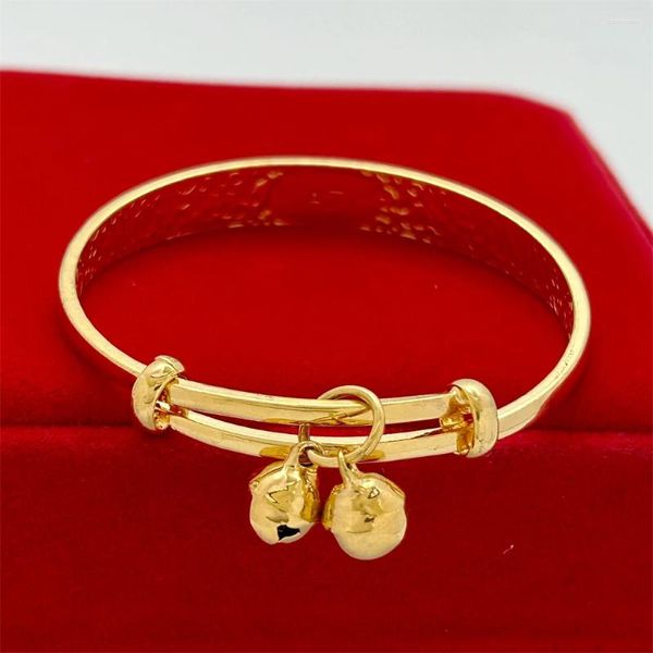 Bileklik 24K Altın Renkli Bangles Çocuklar İçin Kızlar Şanslı Bell Charm Bilezik Pulsera Ayarlanabilir Modaya Mühle Aksesuarları Parti Hediyeleri