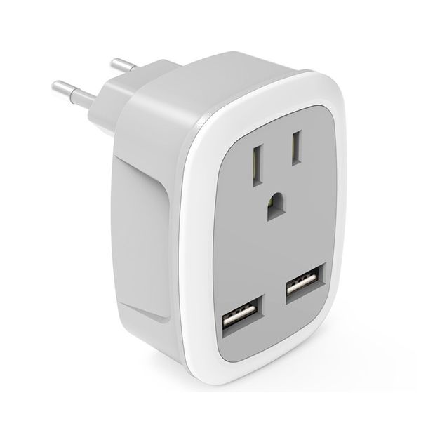 Avrupa Seyahat Fişi Adaptörü Uluslararası Power Outlet Adaptörü 2 USB, ABD'den Avrupa Tip Şarj Cihazı Avrupa AB İspanya İzlanda Almanya Fransa İtalya İsrail