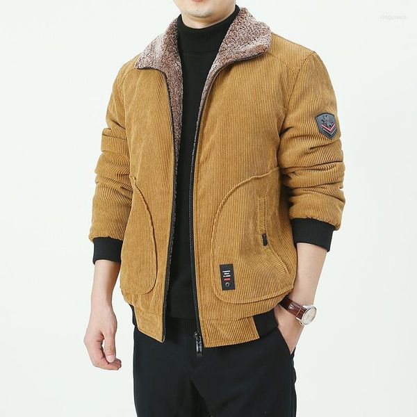 Jackets masculinos Autumn Winter Fleece Men Warm Gross Brand Casual Fashion Corduroy Slim Coat Outwear Military Jacket