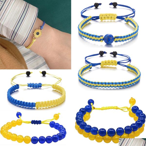 Charme Pulseiras Voleaf Mão Tecido Pulseira de Girassol Para Mulheres Azul Amarelo Bandeira Cor Margarida Flor Pulseira Pulseiras VBR118 Drop Del Dhhde