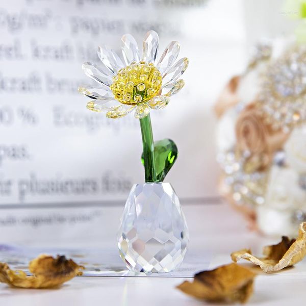 Figurine decorative HD Crystal Daisy Flower Dreams Figurine Ornamento Fermacarte Home Office Decor Souvenir Matrimoni Anniversari