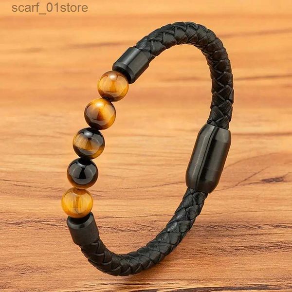 Kette XQNI Hohe Qualität Leder Armband Männer ic Mode Tiger Auge Perlen Armband Magnet Verschluss Design Für Männer Schmuck Geschenk L231115