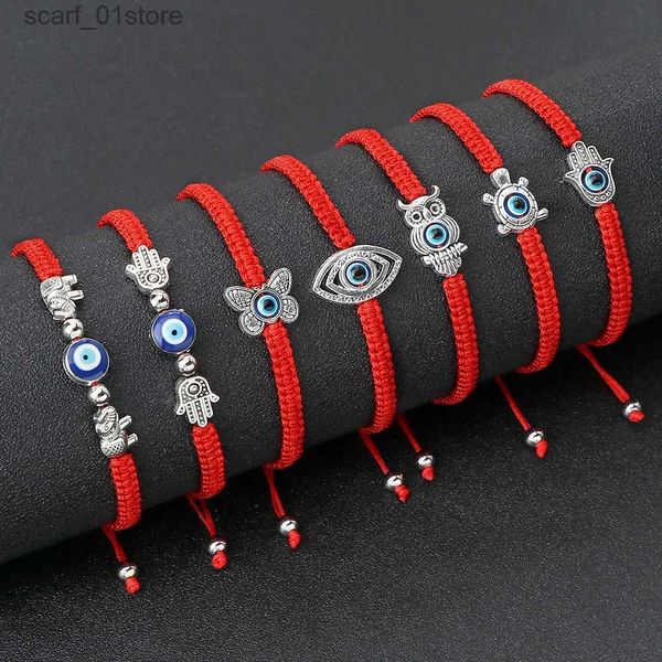 Catena intrecciata a mano Nero Filo rosso Stringa Braccialetti di corda per donna Uomo Blu Malocchio Braccialetti fortunati regolabili Coppia braccialettiL231115