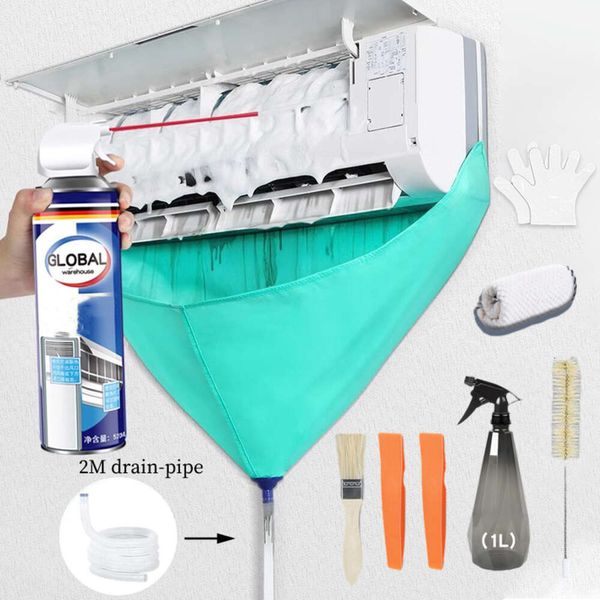 Nuovo kit sacchetto per la pulizia del condizionatore d'aria Coperchio per la pulizia dell'aria condizionata a prova di perdite con tubo dell'acqua di scarico Set completo di strumenti per la pulizia