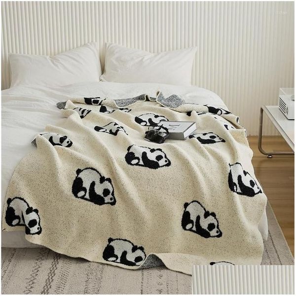 Coperte Coperta In Filato Di Piume Di Panda Coperta Addensata Calda Per Divano Letto Morbida Pelle Amichevole Calore Trapunta Arredamento Della Camera 130X160Cm Consegna Di Goccia Dhrrx