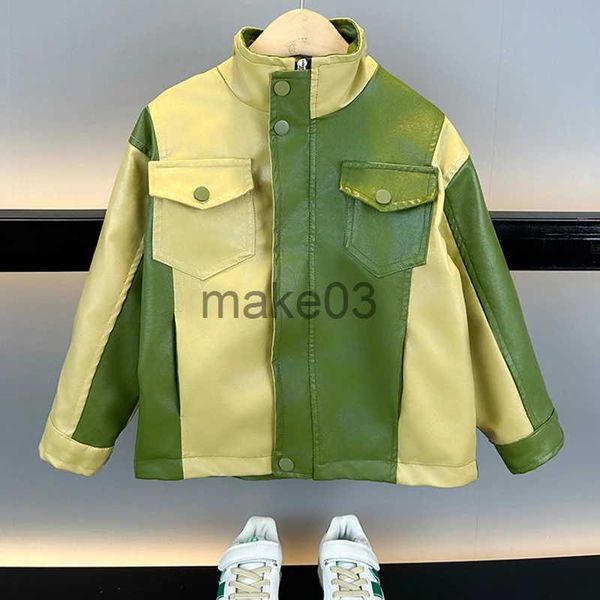 Jacken Cool Boy PU-Lederjacke für Kinder Mantel Patchwork-Design Kindermäntel Frühling Herbst Baby Overwear Outfits 2 4 6 8 9 10 Jahre J231115