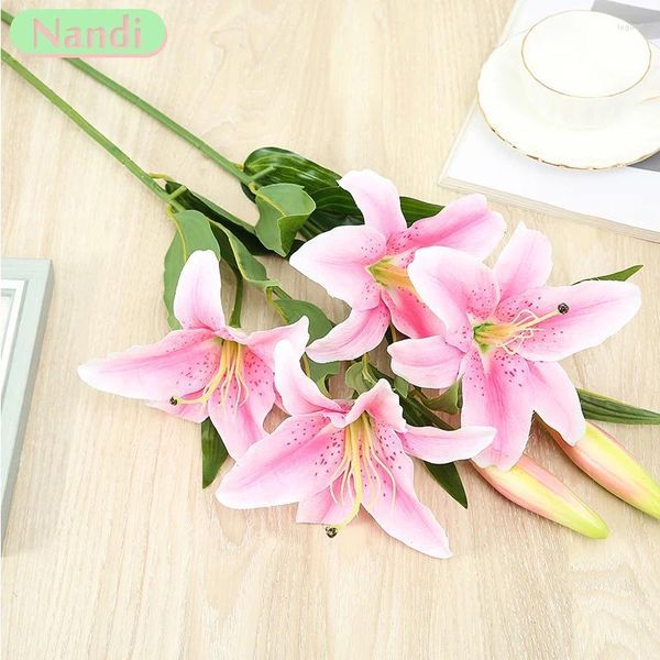 Flores decorativas 1 peça buquê de flores de seda artificial falso lírio criativo querido enviar amigos fresco decoração de sala de estar