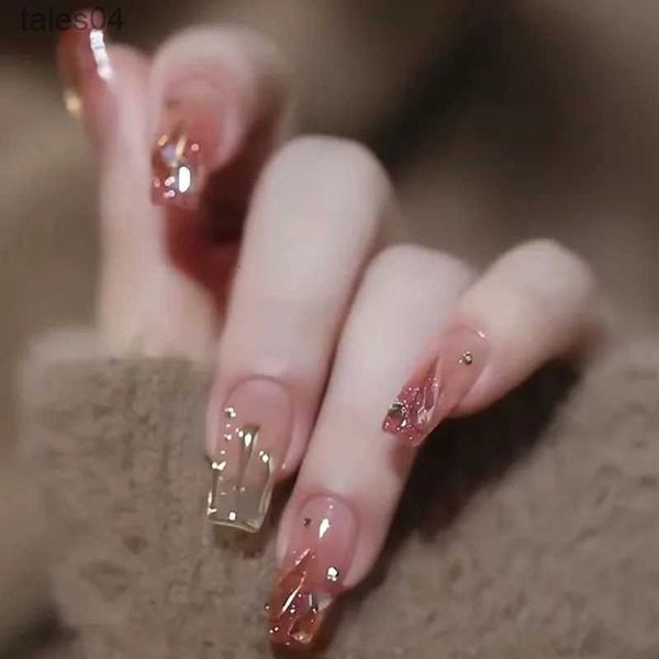 Unhas postiças 24 unidades / conjunto Curto caixão de balé Nail Art Unhas falsas Temperamento suave chamas Brocas quebradas Unhas falsas prensadas nas pontas das unhas YQ231115