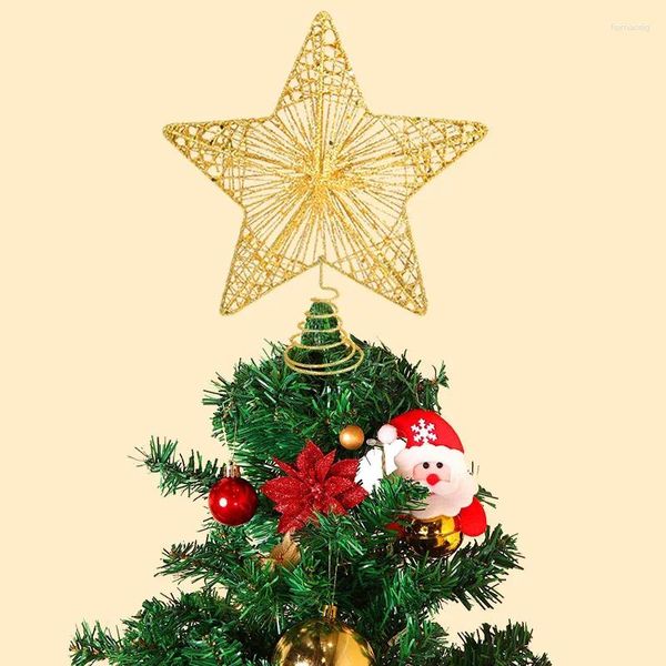 Decorazioni natalizie 12/15/20 cm Albero Stella Topper Glitter Oro Argento Arte del ferro Ornamenti per la casa a cinque punte Anno Natale Decorazione della cima dell'albero