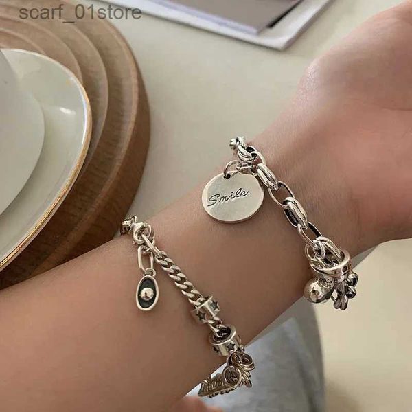 Catena VENTFILLE 925 Sterling Silver Thai Bracciale in argento per le donne Vintage cuore geometrico fortunato gioielli punk 2023 Nuovo DropshipL231115