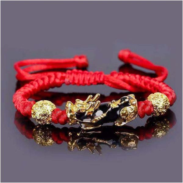 Charme Pulseiras Voleaf Ajustável Vermelho Corda Preta Sorte Pulseira Banhado A Ouro Animal Pixiu Charme Feng Shui Casal Presente Jóias VBR140 Dr Dh7Es