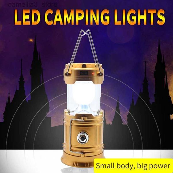 Lanterna de acampamento LED Lanterna solar para cavalo multifuncional recarregável portátil e conveniente iluminação USB para acampamento ao ar livre pátio de emergência Q231116