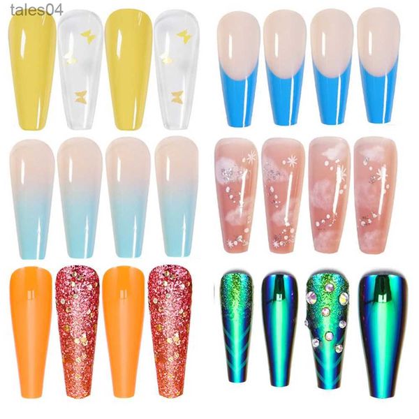 Unhas Postiças 24 Pcs Caixão Unhas Falsas Press on Nails Unhas Falsas com Desenhos Dicas de Arte de Unhas Artificiais com Cola Ferramentas de Manicure de Beleza Feminina YQ231115