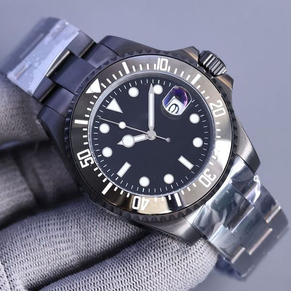 Sólido preto bonito relógio masculino relógios casuais 42mm moldura cerâmica pulseira de aço inoxidável relógio de pulso mecânico montre de luxo