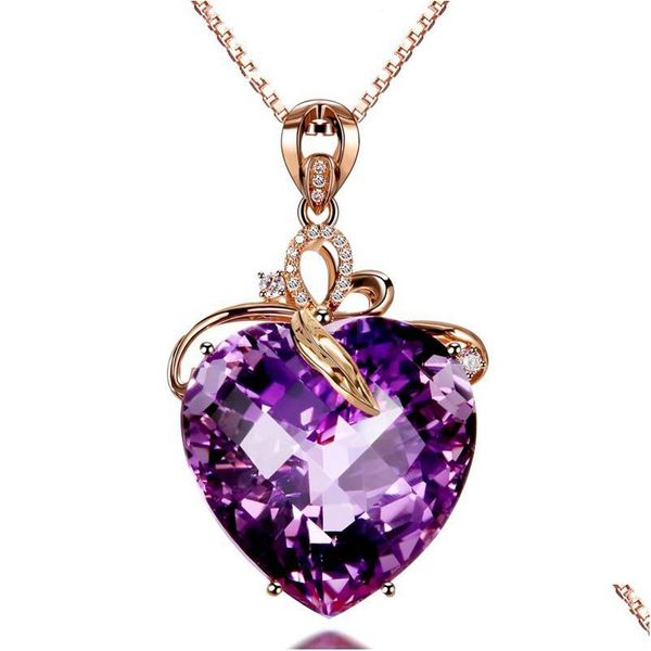 Anhänger Halsketten Amethyst Frauen Choker Halskette Herz Diamant Mode Luxus 18 Karat Roségold Überzogene Anhänger Halsketten Iced Out Party Je Dht8W