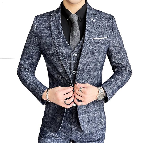 Ternos masculinos Blazers Tamanho grande S-5XL terno colete calças comércio exterior high-end terno de três peças listrado vestido formal cavalheiro negócios 231115