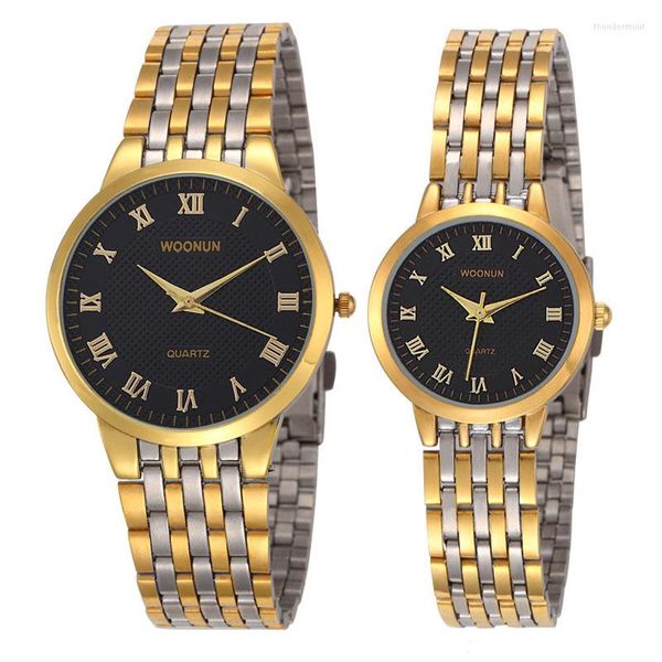 Armbanduhren WOONUN 2023 Paar Uhren Top Gold Ultradünn Quarz Damen Herren Liebhaber Uhr Set Valentinstag Geschenk Custom