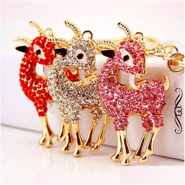 Portachiavi Fl Strass Metallo Animale Capra Pecora Ciondolo Portachiavi per auto Accessori in lega tono oro Portachiavi Borsa da donna Accessorio 3 pezzi D Dhhqi