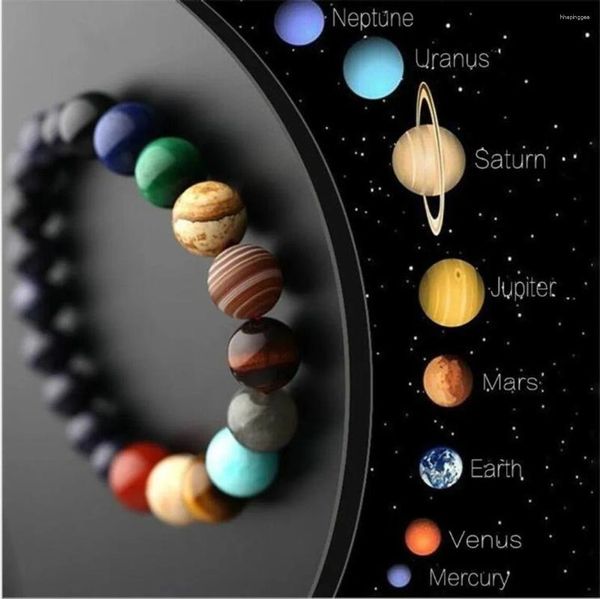 Strand oito planetas grânulo pulseira homem pedra natural universo yoga solar chakra para mulheres jóias presentes gota