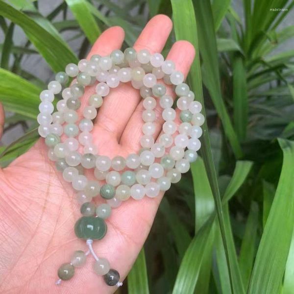 Correntes Genunine Myanmar Green Jade Bracelet para homens Jadeite 5mm 108 Breads Bracelets Natural Stone Bangle