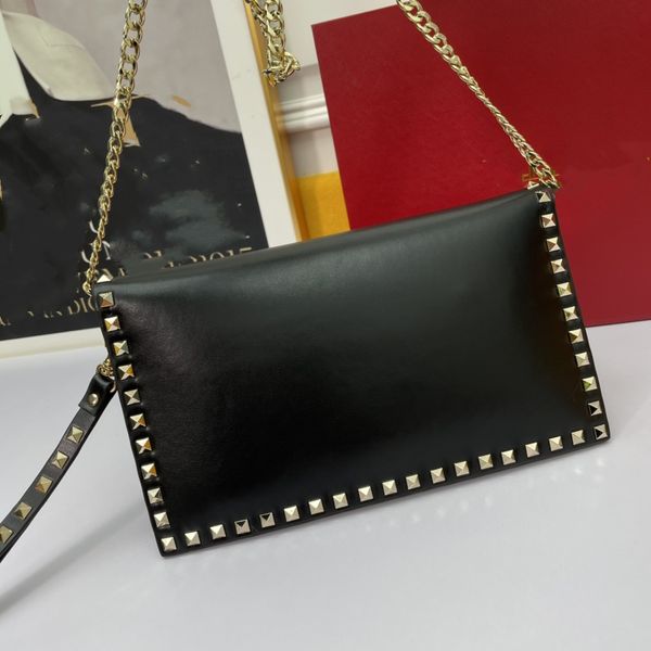 Handtasche mit Nieten, Punk-Kalbsleder, quadratische Tasche, Modedesigner, 2 Größen, weiblicher Umschlag, Tasche mit Kette, Luxusstern, gleiches Modell, tragbare Umhängetasche, Geldbörse, Einkaufen