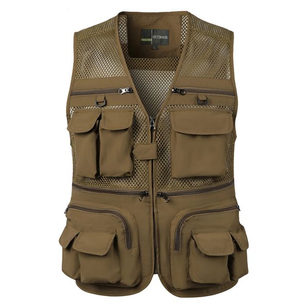 Gilet da uomo Gilet da uomo Cappotto tattico con attrezzatura palmata Gilet estivo Pographer Strumento con molte tasche Giacca da lavoro in rete senza maniche Uomo 231114