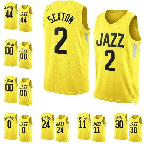 Collin Sexton Lauri Markkanen Purple City Basketbol Formaları Erkekler Mike Conley Bojan Bogdanovic Clarkson 2023/24 Beyaz Sarı Siyah Jersey