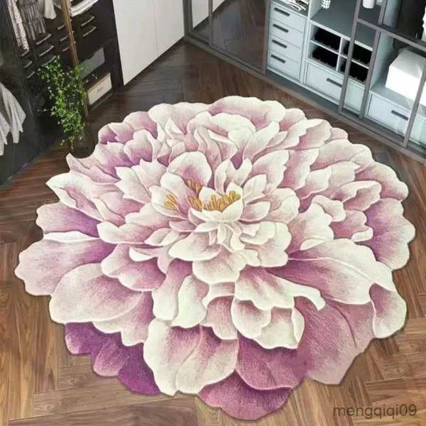 Tapete especial em forma de nova flor tapete macio roxo peônia arte tapete almofada para quarto mesa sala de estar tapete r231115