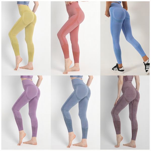 Pantaloni da yoga all'anca LU Seamless Dot Peach Pantaloni da fitness attillati a vita alta con crisantemo color pesca da donna