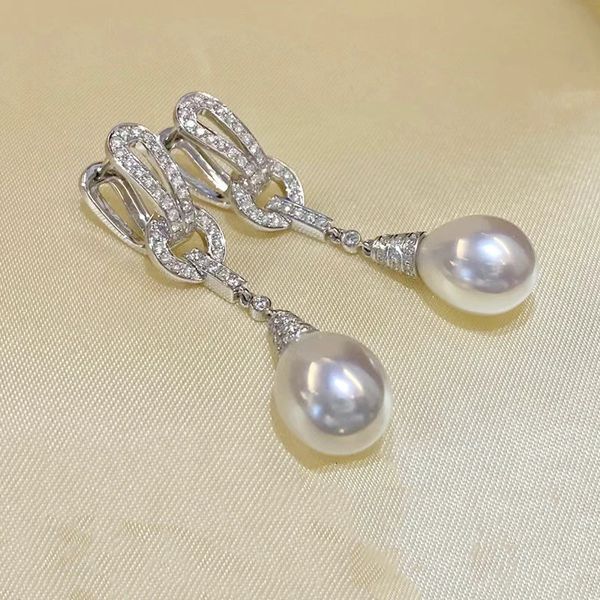 Polsino dell'orecchio MeiBaPJ 10-11mm naturali grandi perle di riso moda orecchini lunghi a goccia in argento 925 vassoio vuoto gioielli da sposa per le donne 231115