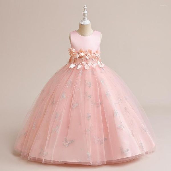 Abiti da ragazza 2023 Abito a fiori rosa per matrimoni Piccola età 4-14 anni Modello Patterfly Ballgown Abiti da prima comunione per feste