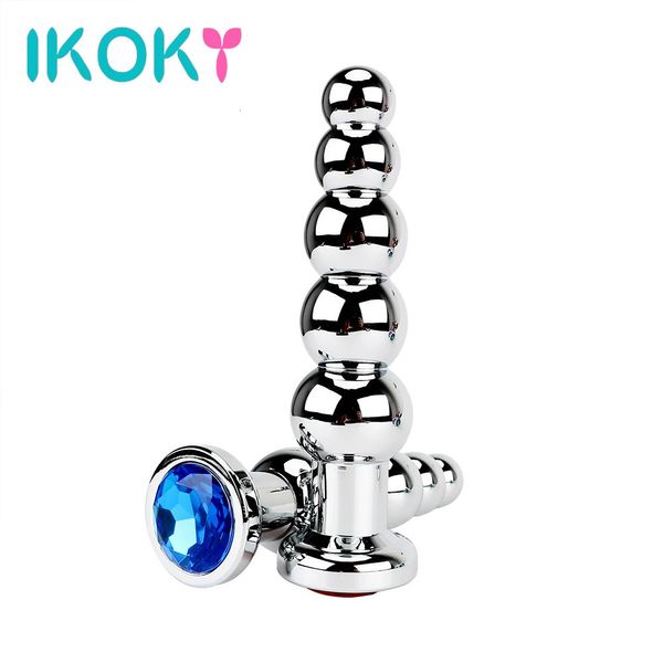 Brinquedos Anal Ikoky Metal Beads Massagem de Próstata Aço Inoxidável Butt Plug Pesado Ânus com 5 Bolas Sexo para Homens e Mulheres Gay 231114