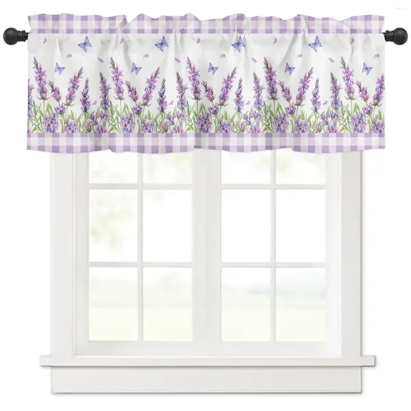 Cortina de lavanda flor borboleta roxo xadrez cozinha janela cortinas decoração para casa curto sala estar quarto pequenas cortinas