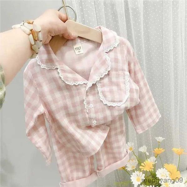 Home Clothing Baby Mädchen Baumwolle Pyjamas Kleidung Set Herbst Kleinkind Kind Plaid Mantel + Hosen 2PCS Kinder Hause Anzug Kleidung Baby kleidung 1-10Y R231115