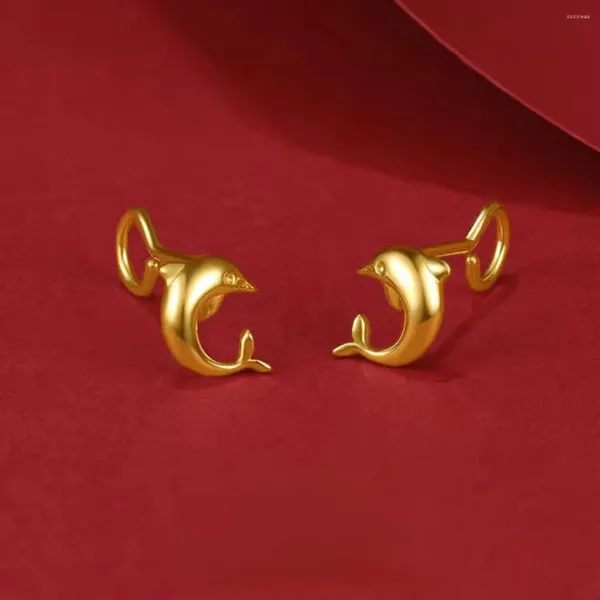 Brincos de parafuso prisioneiro genuíno 14k ouro golfinho para mulheres namorada presente de aniversário de casamento 999 cores presentes de jóias finas