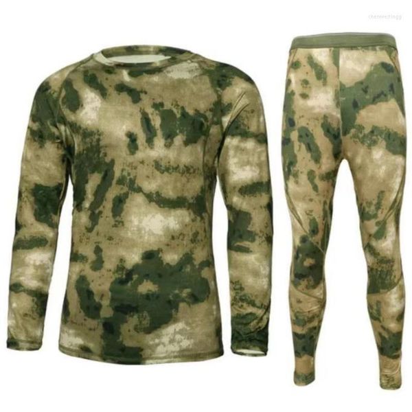 Herren Trainingsanzüge Herbst Winter Herren Fleece Thermounterwäsche Outdoor Camouflage Sportanzug Reiten Militärisch Taktisch 2-teilig