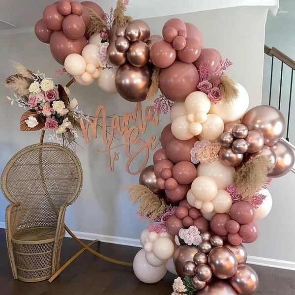 Decorazione per feste Palloncino rosa polveroso Arco Ghirlanda Boho Palloncini per baby shower Doppi palloncini in lattice ripieni Decorazioni per la sposa