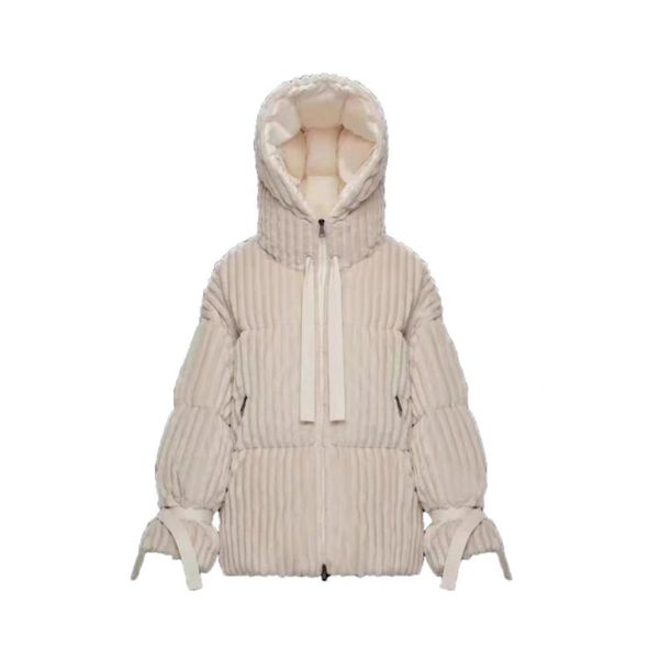 Loire Design Damen Daunenjacke besticktes Abzeichen Doudoune Femme dicker gestreifter warmer Wintermantel aus Cord für Frauen