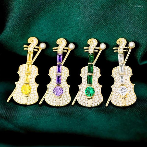 Броши, простая модная темпераментная мини-брошь в виде скрипки для женщин и мужчин, роскошные элегантные украшения, классическая музыкальная нота, булавка, женский дизайн, подарок