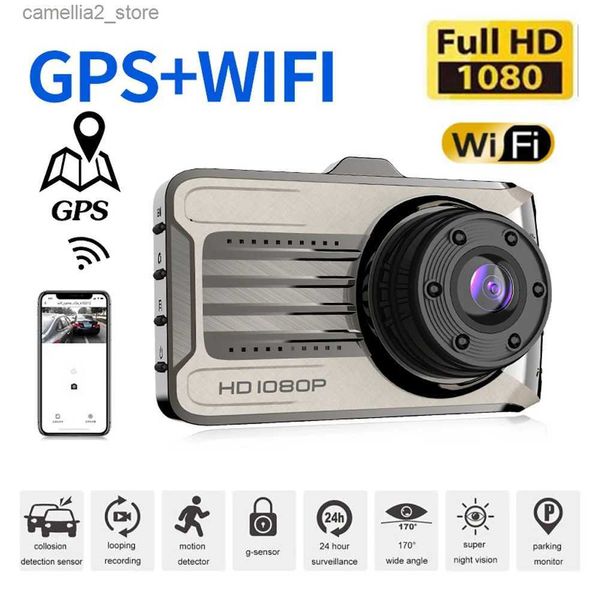 DVR per auto DVR per auto WiFi Dash Cam Full HD 1080P Vista posteriore Videocamera per veicoli Videoregistratore Visione notturna Auto Dashcam GPS Logger Accessori per auto Q231115