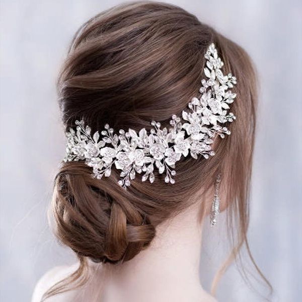 Blumenkopfbekleidung Hochzeit Stirnband für Braut Kristallperlen Frauen Tiara Braut Kopfstücke Schmuckzubehör