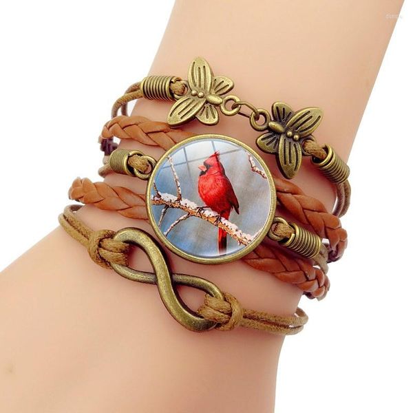 Bettelarmbänder Nördlicher Kardinal Vogel Für Männer Schmuck Geschenk Schmetterling Unendlichkeitssymbol Braun Seil Armband MODE Geflochten